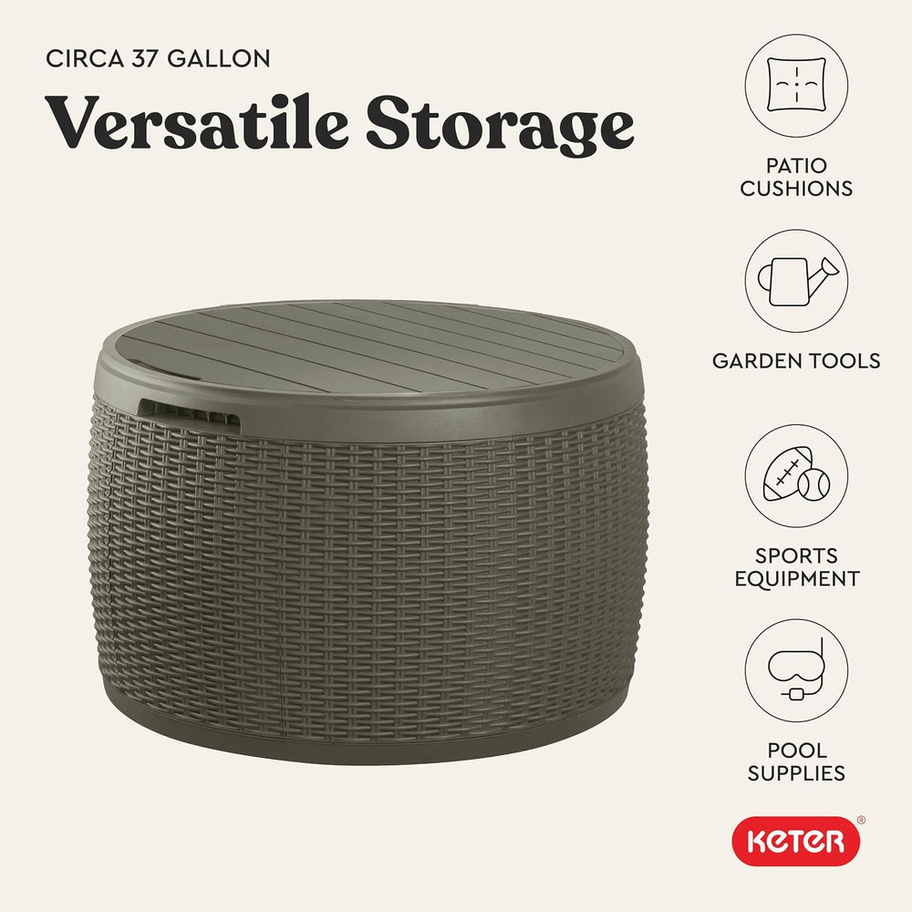 Keter Circa 37 Gallon Resin Deck Box Stool, All-Weather Outdoor Storage Seat ...