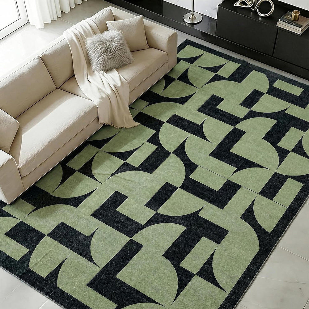 ThreadGlobe Abstract 8x10 Area Rugs Geometric for Living Room, Dark Green