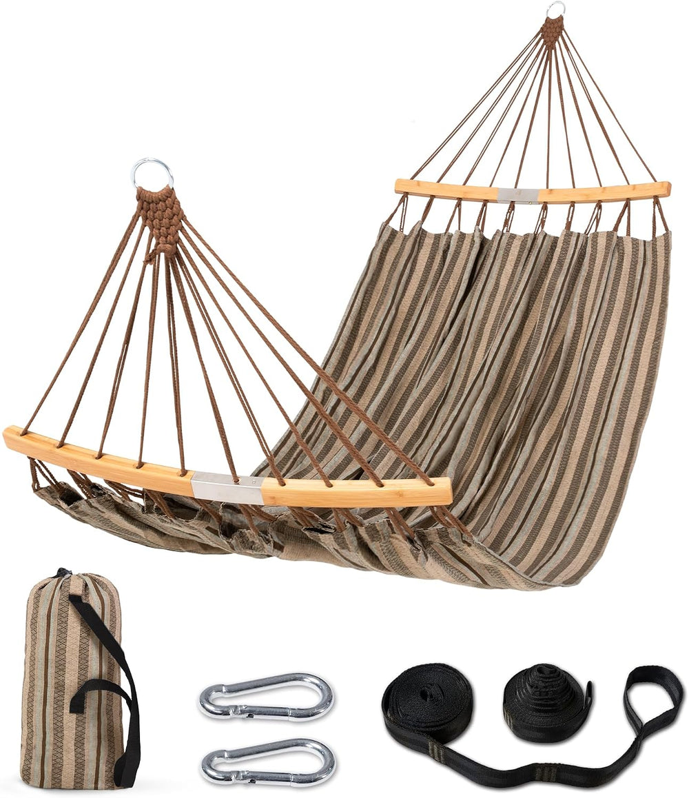 SUNCREAT Hammocks Double Hammock with Curved Spreader Bar, Brown