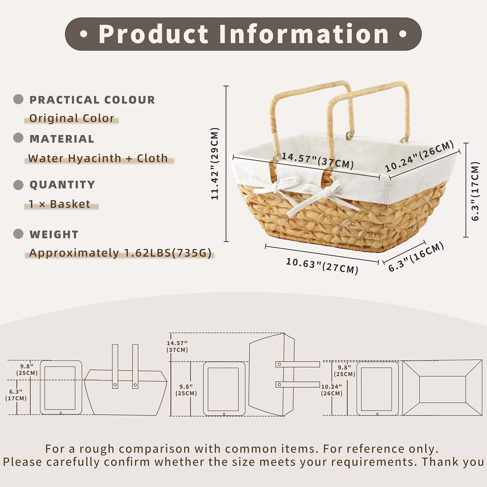 GYASVWU Wicker Picnic Baskets with Handles, Water Hyacinth Basket for Picnic,...