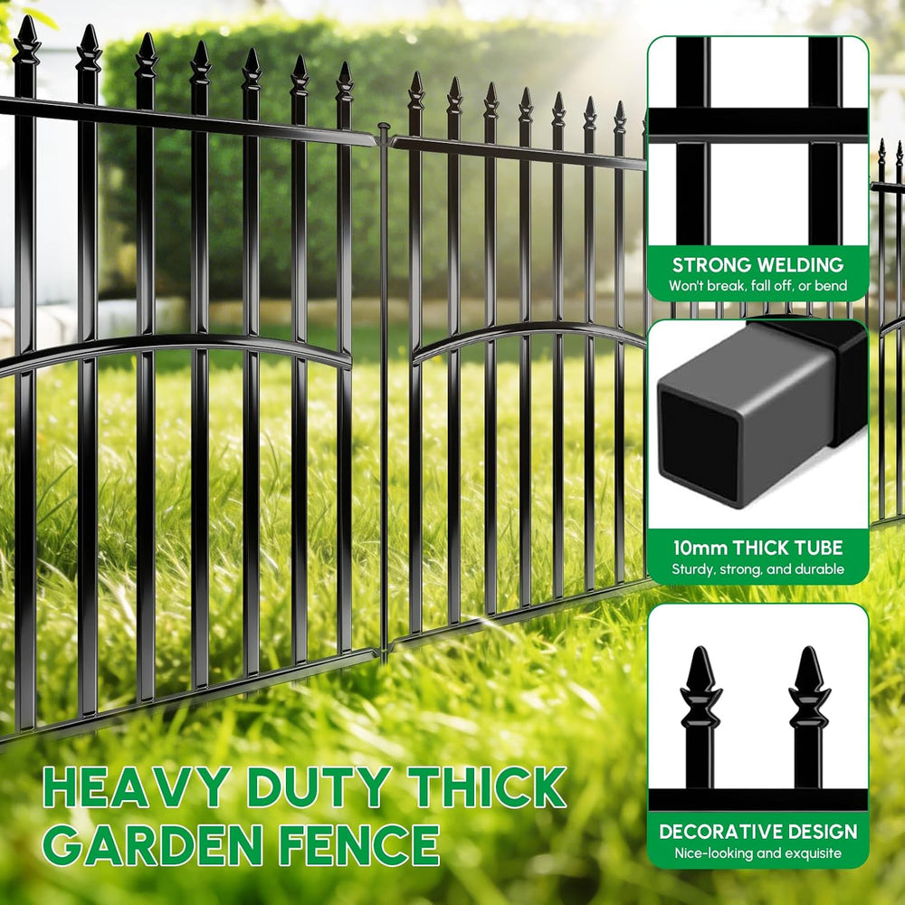 Metal Garden Fence 32in H x 27in W (10 Panels, Total Length 23ft), No Dig Ani...