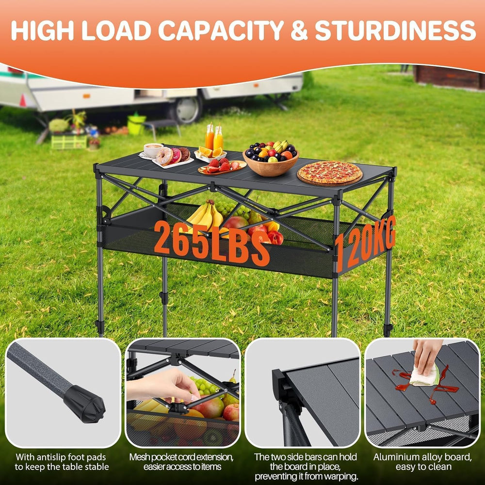 FUNYKICH Aluminum Folding Camping Table, 2 Height Adjustable 34.2''&a...