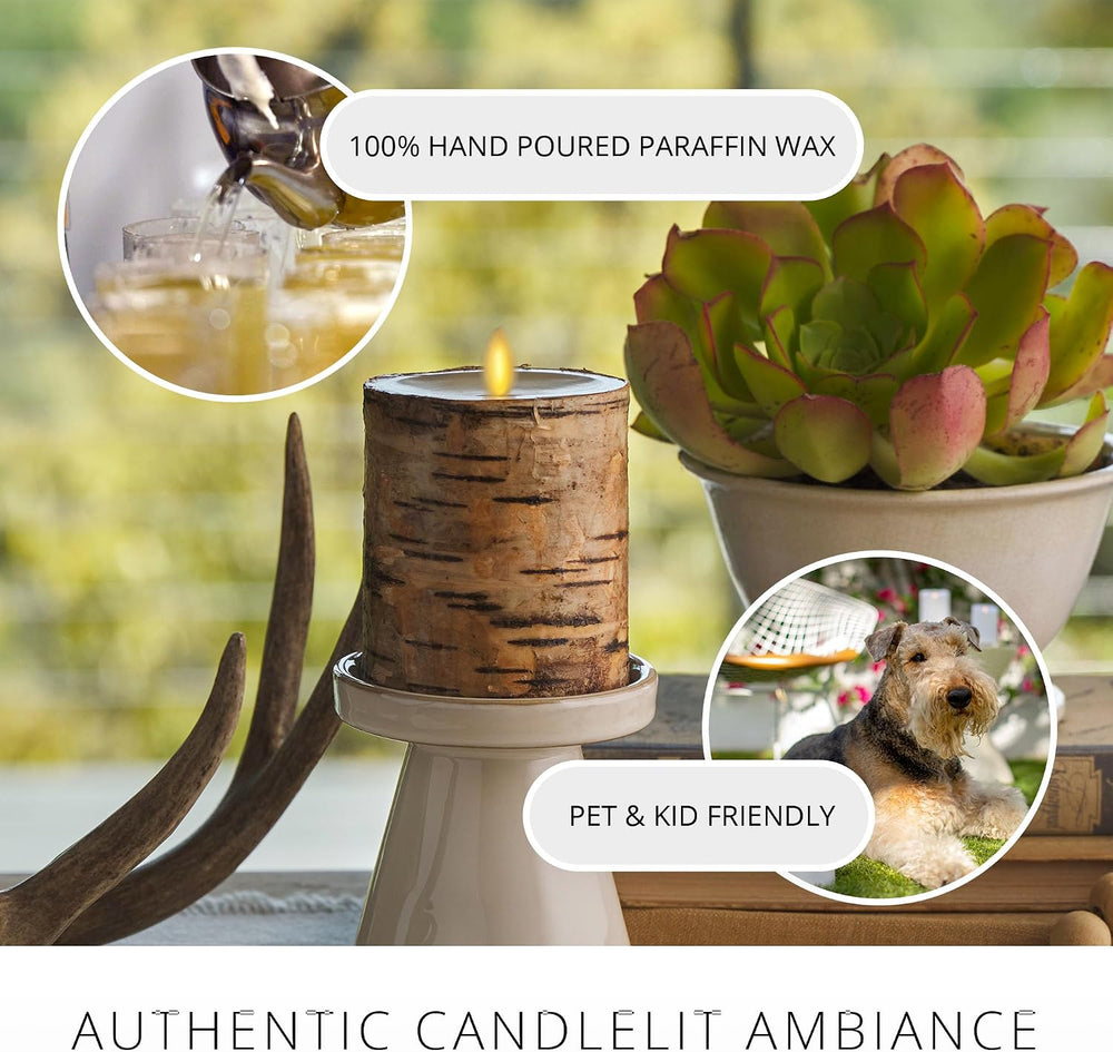 Luminara Real Birch Bark Wrapped Flameless LED Candle, 3.5" x 4.5",...