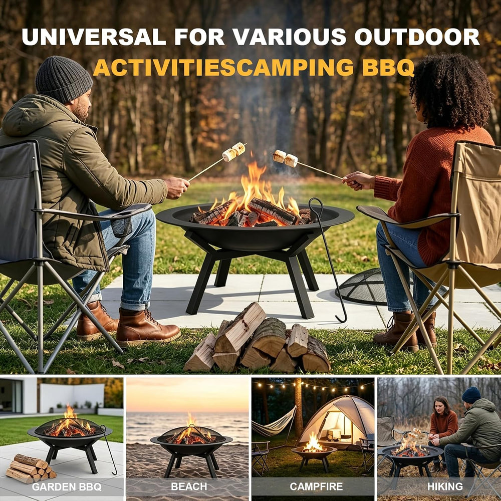 Outdoor Wood Burning Fire Pit, Heavy Duty Round Steel Fire Bowl for Backyard,...