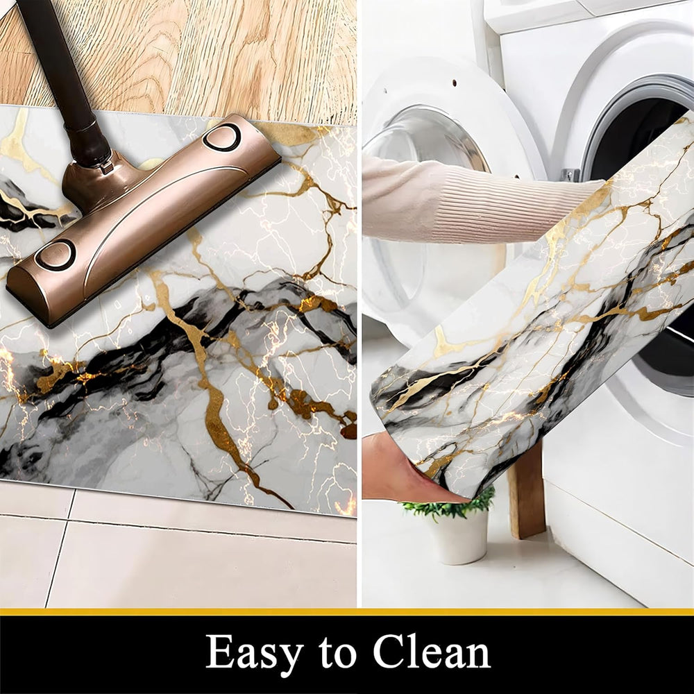 White Marble Runner Rug,2x6ft, Black Gray Gold Texture Design Long Kitchen Ma...