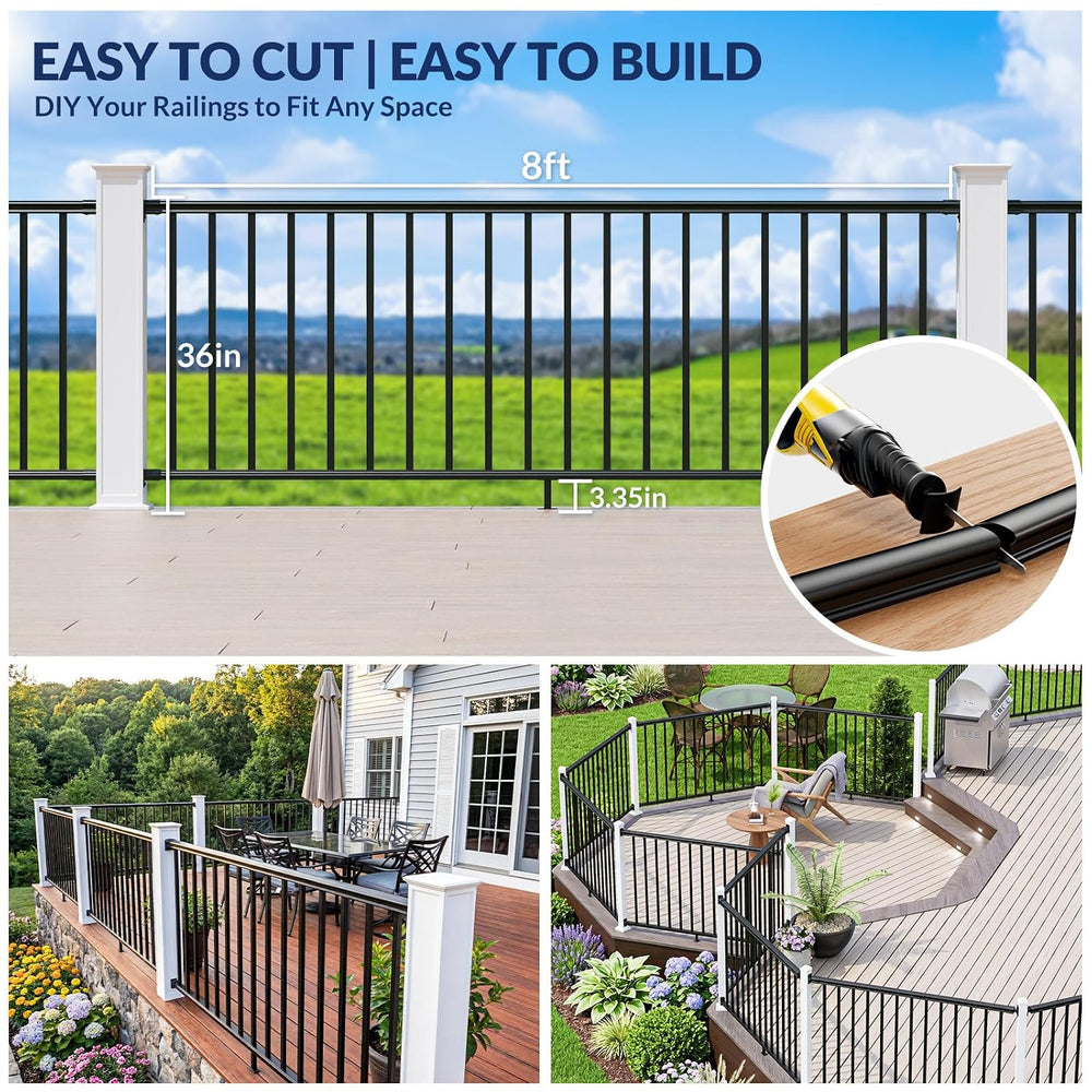 Egadis 1 Pack 36 in x 8 ft Aluminum Porch and Deck Railing Kit Without Post