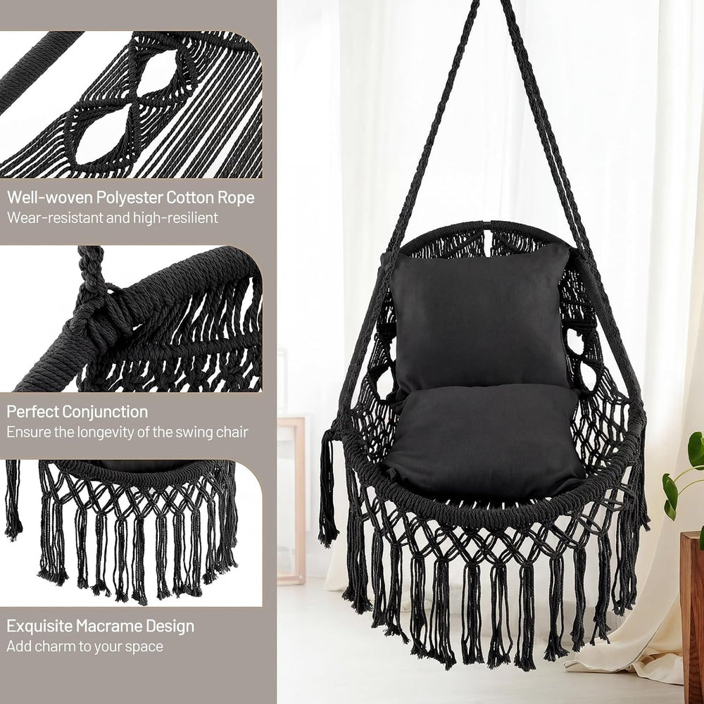 Giantex Macrame Swing Chair, Hanging Porch Swing w/Soft Seat Cushions, Cotton...
