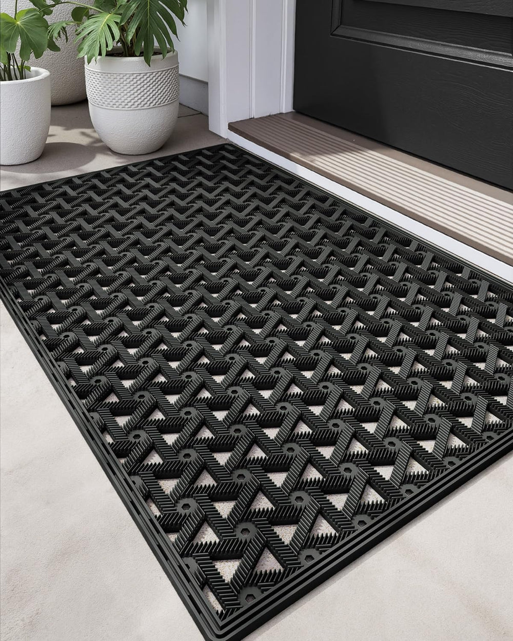 DEXI Front Door Mat Outside Entrance Rubber Floor Doormat, 19x30 Black