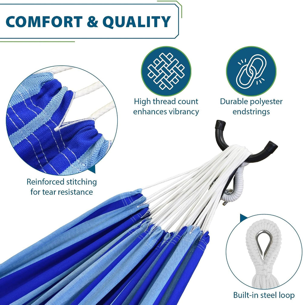 Vivere Double Cotton Hammock with Space Saving Steel Stand, Upgraded Polyeste...