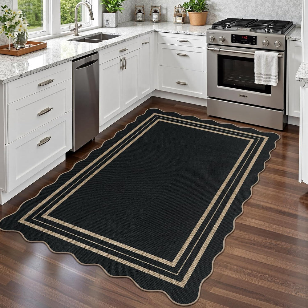 Modern Easy Jute 4x6 Outdoor Patio Rug, Washable Indoor Black Kitchen Rugs Fa...