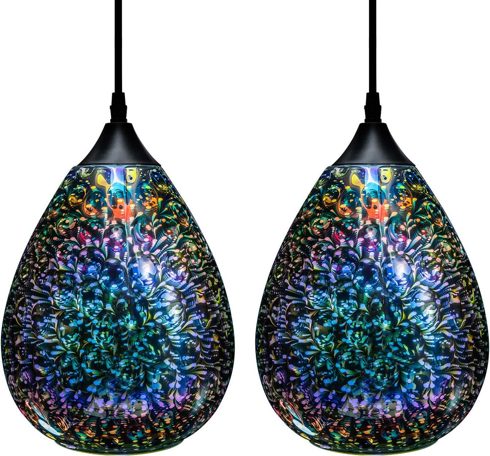Yisuro Modern 3D Pendant Lights Kitchen Island 2 Pack, Farmhouse Colorful Gla...