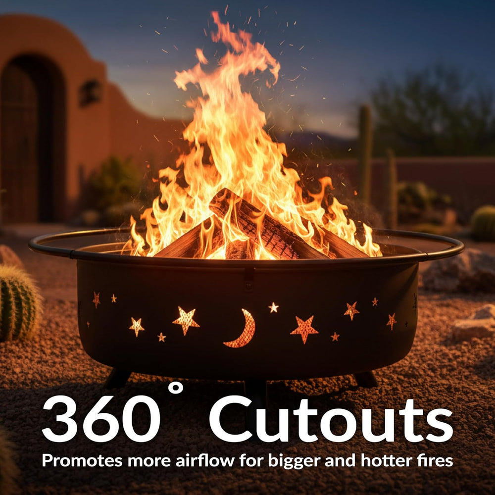 Sunnydaze Cosmic 42" Large Fire Pit for Outside Wood Burning, Round, Metal