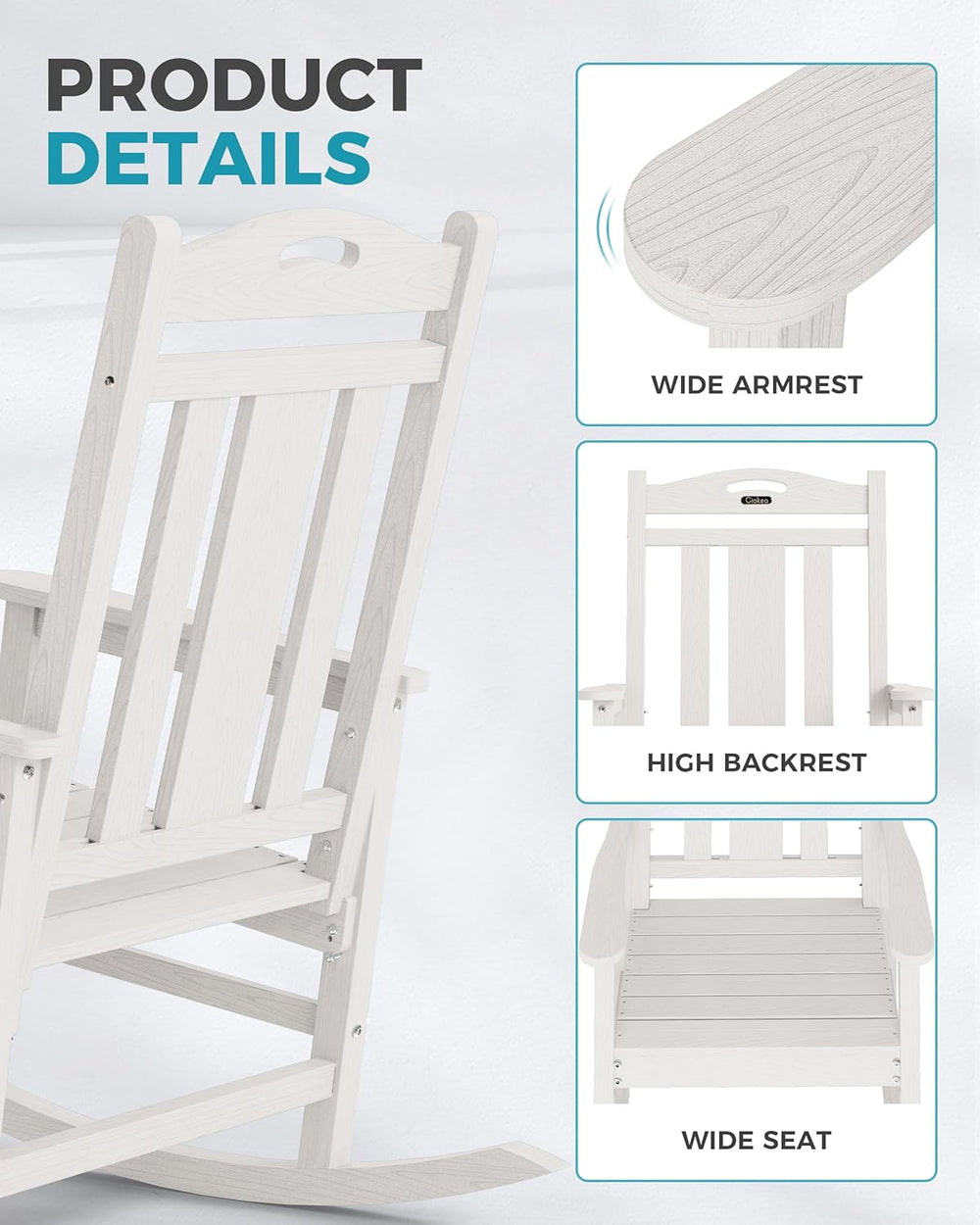 Ciokea Oversized Outdoor Rocking Chairs Set of 3, 380lbs Heavy-Duty Large Pat...