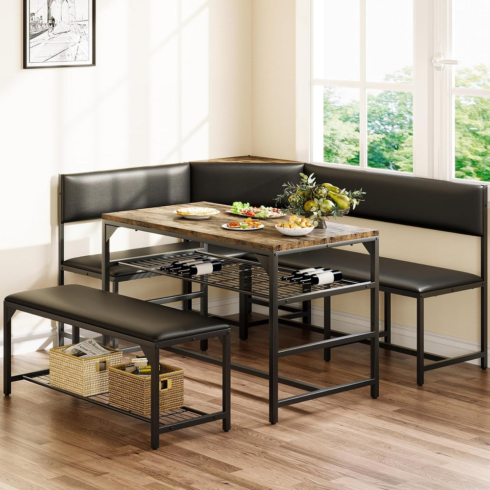 Concho Corner Dining Table Set with Soft Seat, Coffee Brown