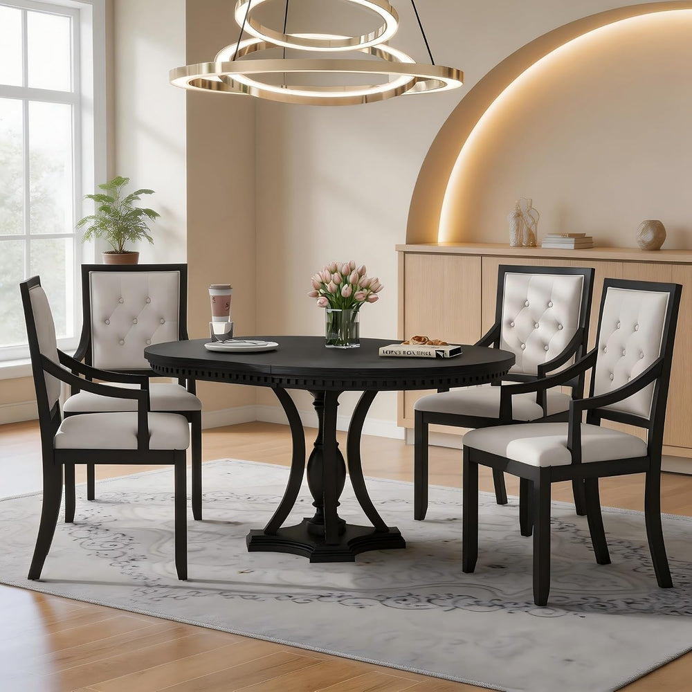 LUMISOL Extendable Round Dining Table Set for 4-6, 42"-58" Round to...