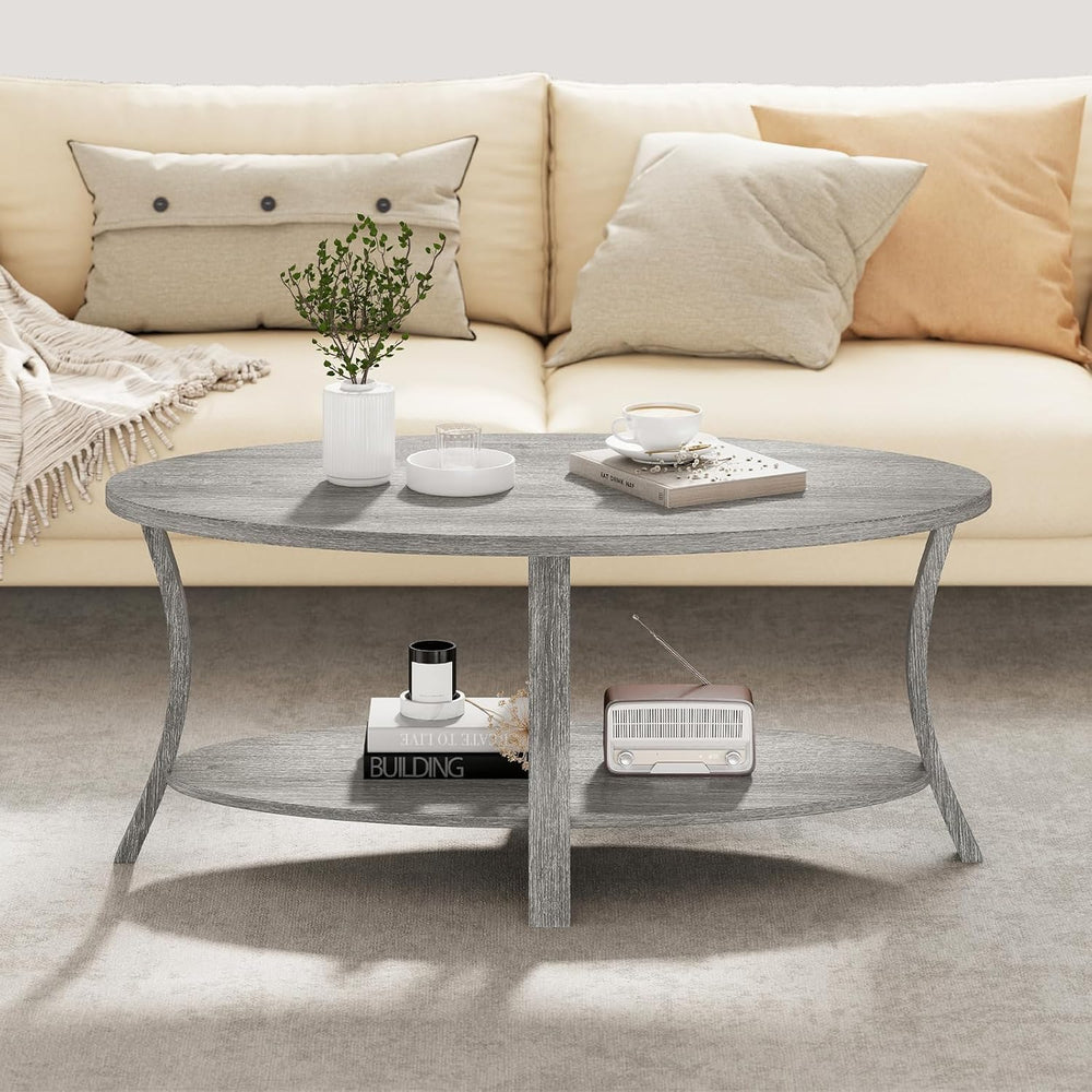 GIANTEX 44 Inch Oval Coffee Table, 2-Tier Center Table with Storage Shelf &am...