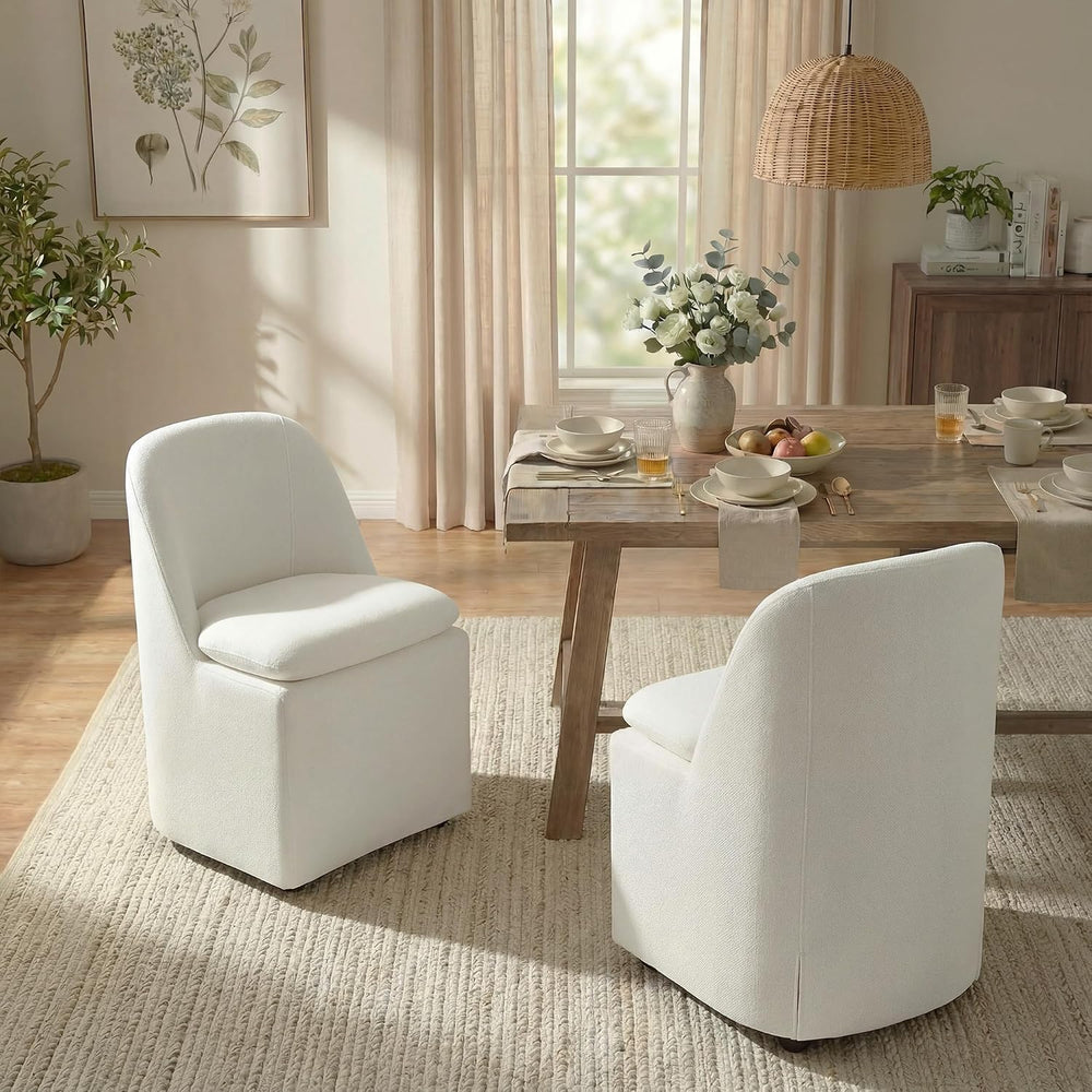 KISLOT Upholstered Dining Chairs with Casters, Washable Cover Modern Dining R...