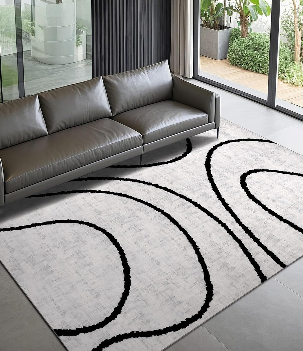 YIHOUSE Modern Area Rugs for Bedroom,5x7 Washable Black and White Rug, Thin A...