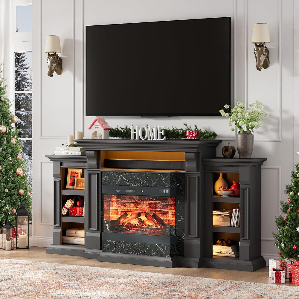 Naice 72” Electric Fireplace TV Stand w/ 3-Side Glass Heater, Marble Finish