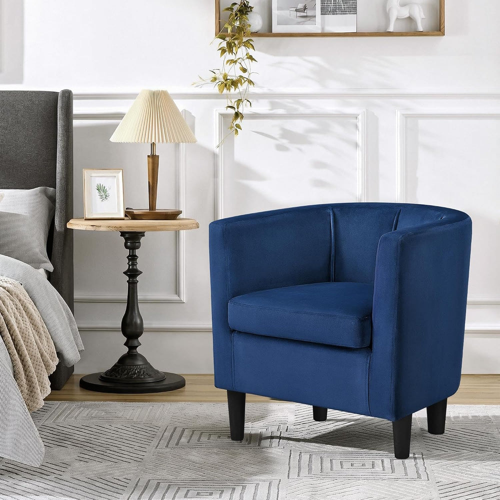 Yaheetech Barrel Accent Chair, Upholstered Modern Armchair, Blue