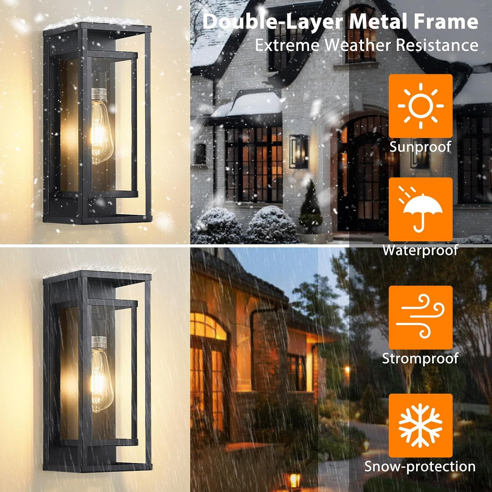 14" Black Outdoor Light Fixture, E26 Outdoor Wall Lantern 2-Pack