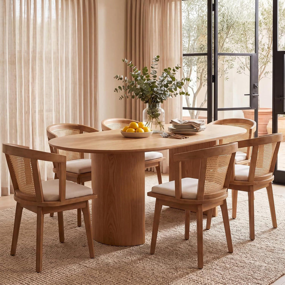 EALSON Rattan Mid Century Dining Chairs Set of 4 Modern Farmhouse Wooden Dini...