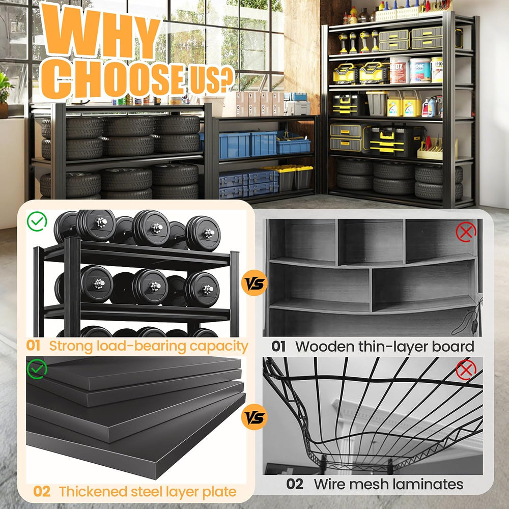63" H Garage Shelving, Heavy Duty Storage Shelves, Garage Storage Shelve...
