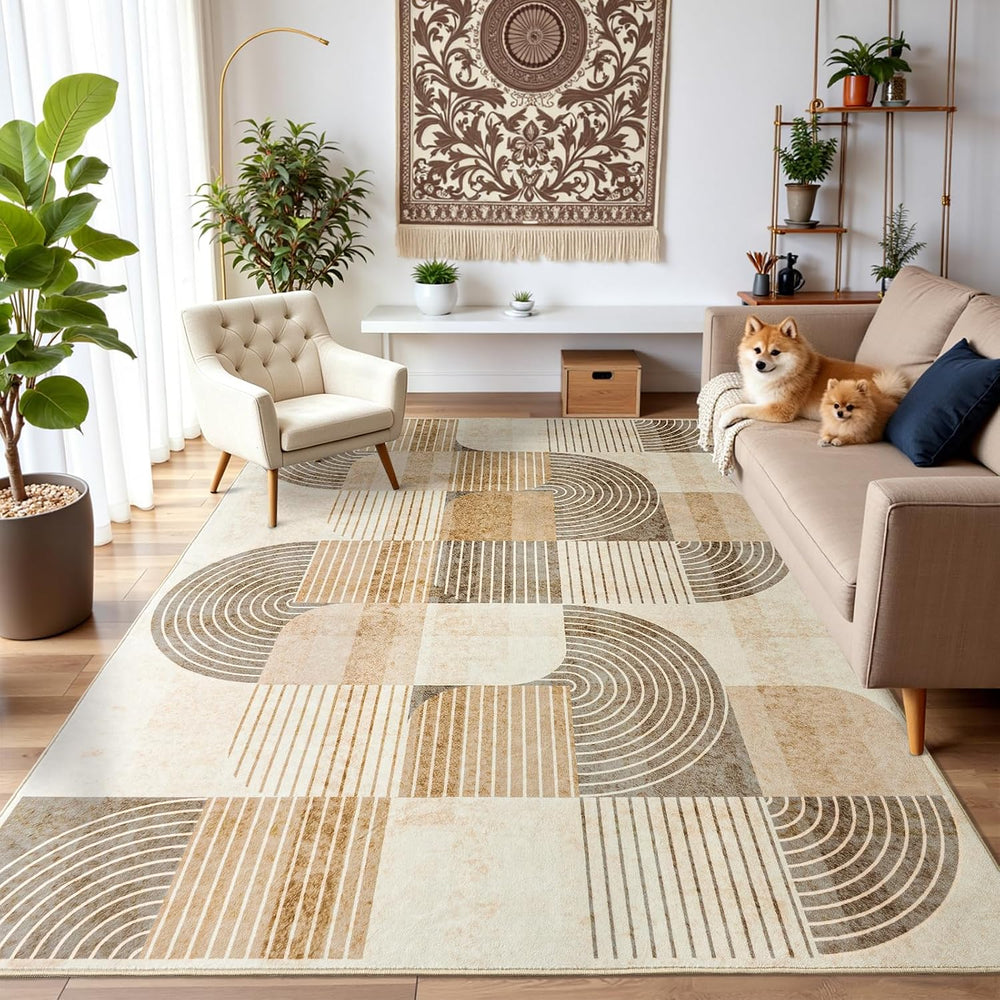 8x10 Area Rugs Washable Living Room Rug - Non-Slip Carpets Modern Rug