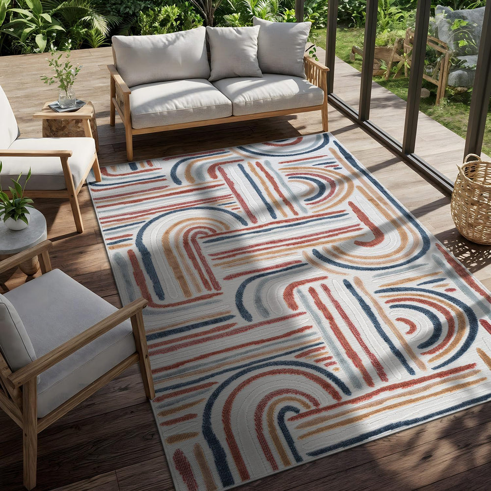 CAMILSON Indoor Outdoor Rug, Multicolor 5x7 Geometric Arch Striped Area Rugs ...