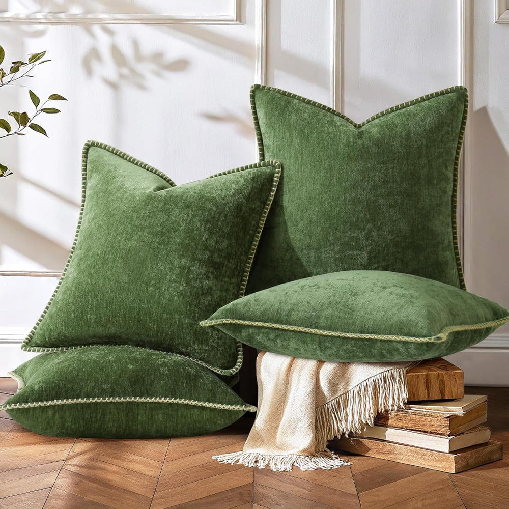 decorUhome Fall Soft Decorative Chenille Throw Pillow Covers 18x18 Set of 4