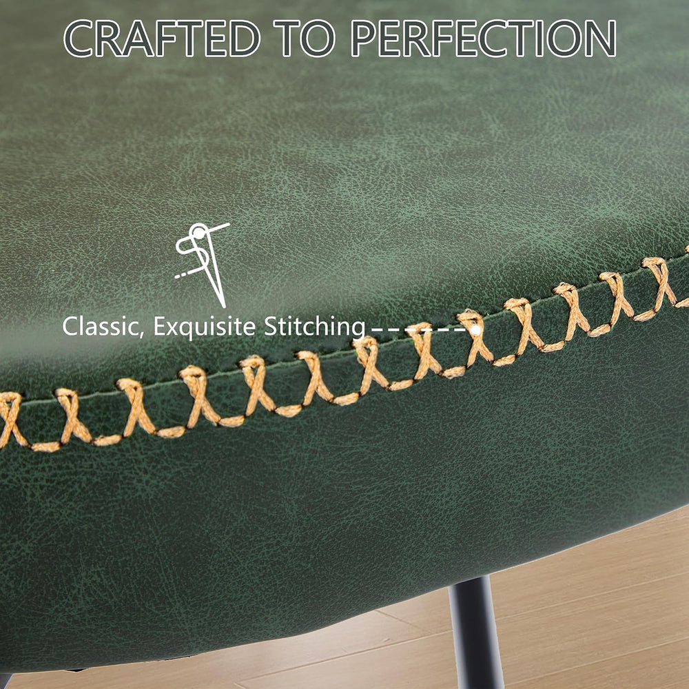 Rattan Dining Chairs Set of 4, Green Leather Upholstered Dining Chairs with R...