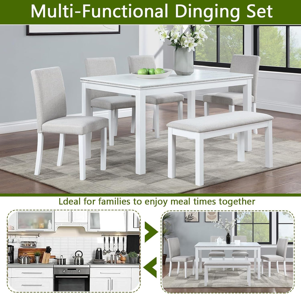 LUMISOL 6-Piece Dining Table Set for 6, Solid Wood Kitchen Table Set with 4 U...