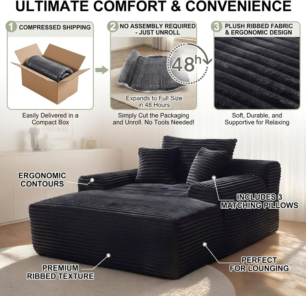 POEM PANDA 65" Oversized Boneless Chaise Lounge Chair Indoor, Black