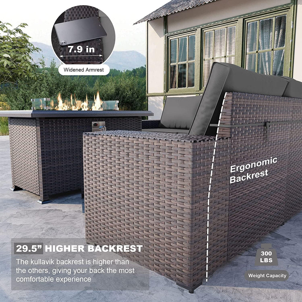 Kullavik 10 Piece Outdoor Patio Furniture Set with Fire Pit & Swivel Chairs