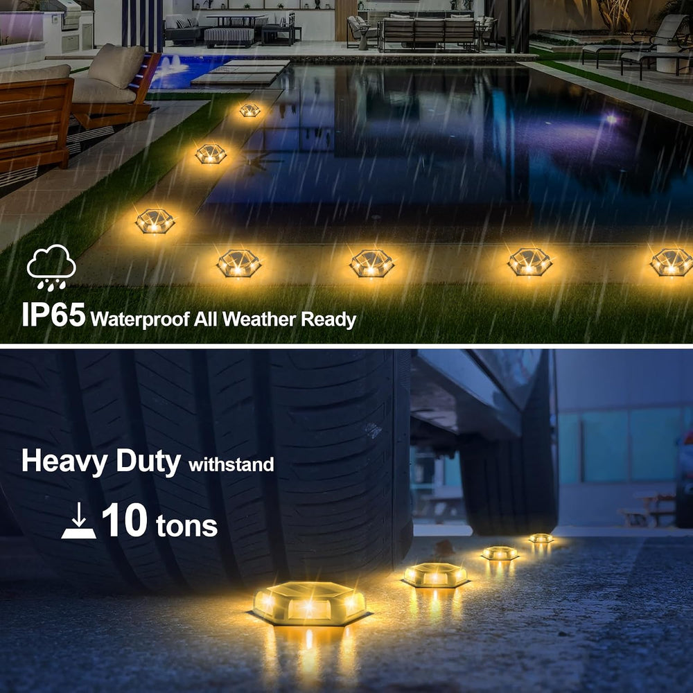 Solar Dock Lights, Solar Driveway Deck Lights, Warm White 8 Packs