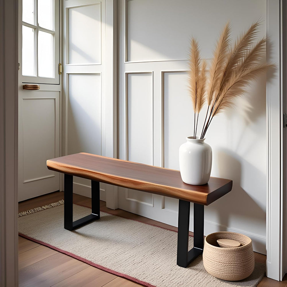 Solid Wood Bench Live Edge 39"x13"x18"H Rectangle Wooden Entry...