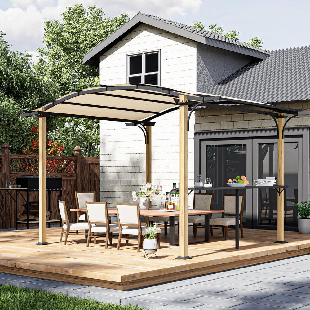 HAPPATIO 10' x 13' Arched Top Outdoor Pergola, Aluminum Frame Canopy ...
