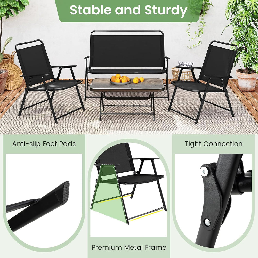 Tangkula 4 Piece Folding Patio Furniture Set, Metal Chair & Table Set wit...
