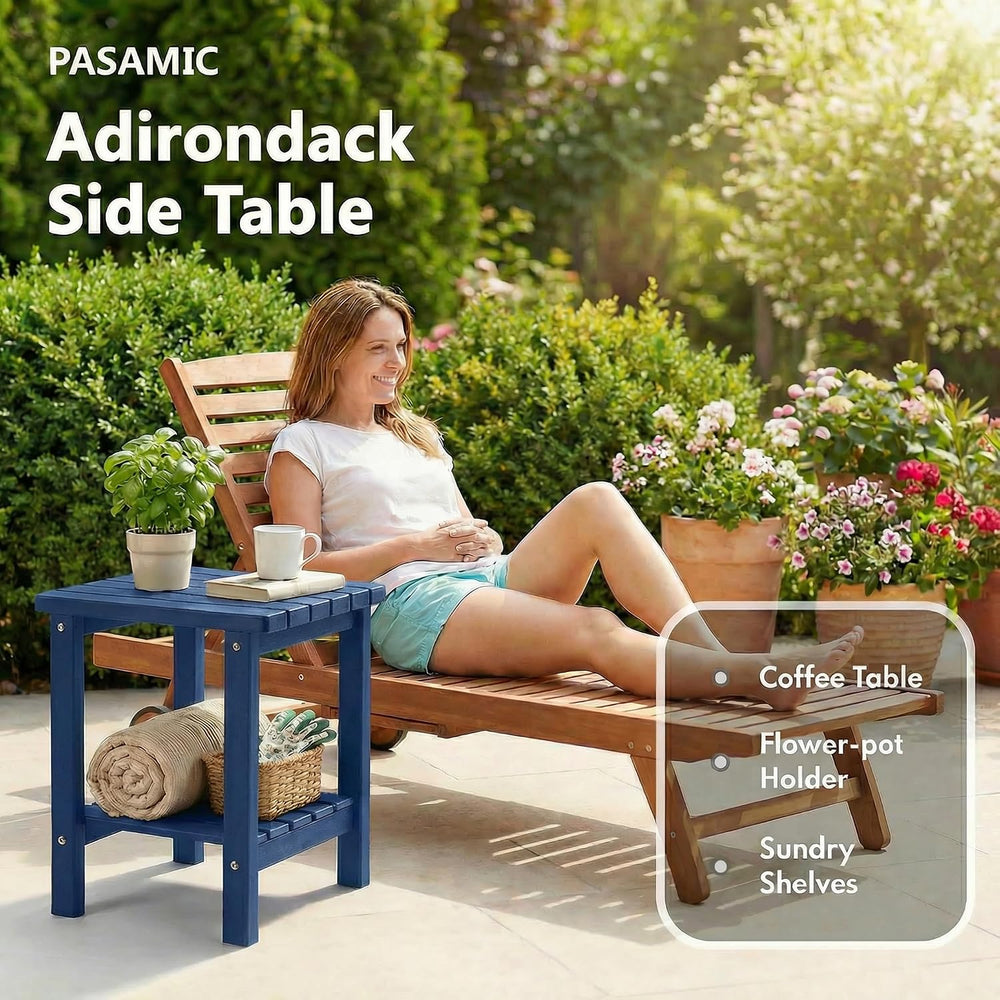PASAMIC Outdoor Side Table, 2-Tier Storage Patio Side Table, HDPE Adirondack ...