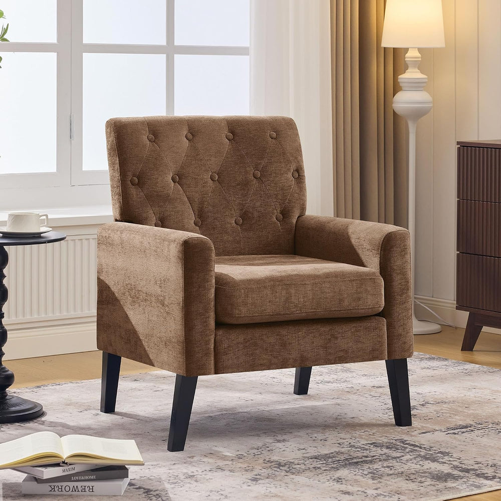 Mid Century Modern Accent Chairs, Brown Chenille Office Chair for Reception -...