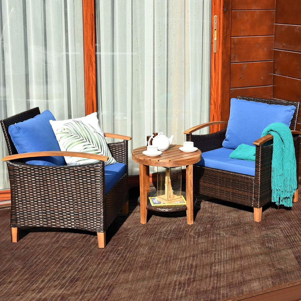 Tangkula 3 Pieces Patio Furniture Set, Outdoor Rattan Sofa and Side Table w/S...