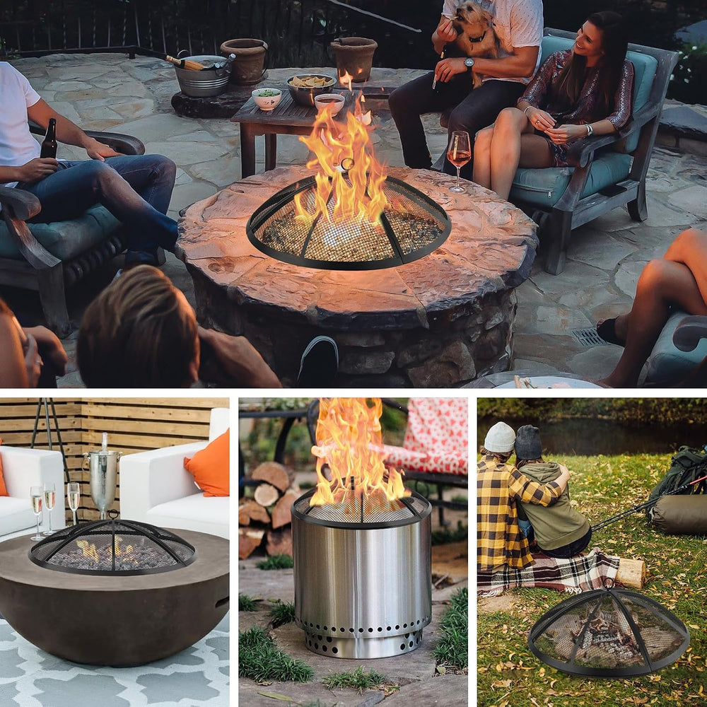 Fire Pit Spark Screen, Fire Pit Screen 24 Inch Round with Handle & Poker