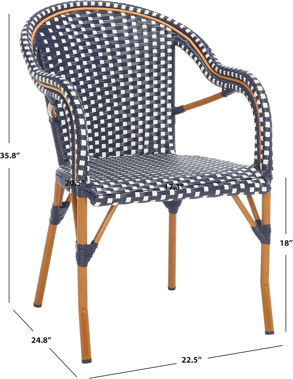 SAFAVIEH Outdoor - California Armchair Set of 2 - Navy & White - Faux Wic...