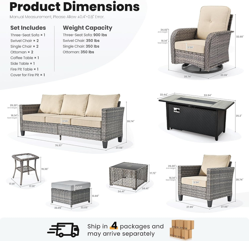 ovios 10 Pieces Patio Furniture Set, Outdoor Wicker Sofa Couch with Swivel Gl...