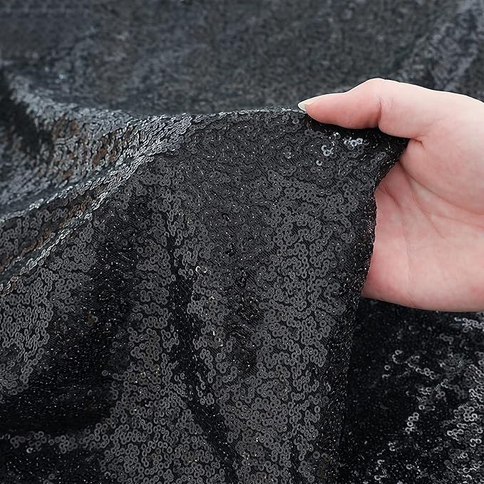 Sugargirl Halloween Black Sequin Backdrop Curtain 4 Panels 2FTx8FT Glitter Bl...
