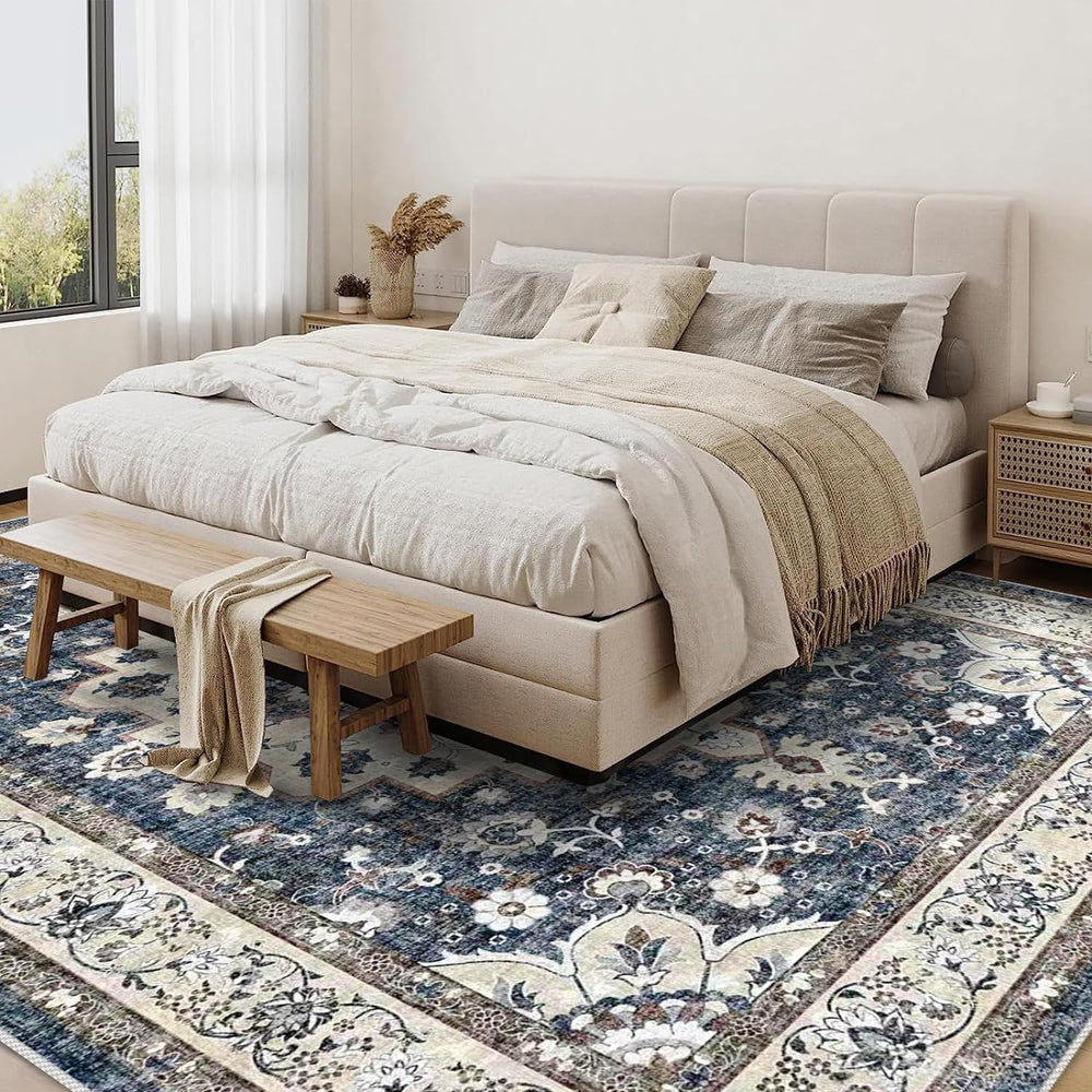 Washable Living Room Area Rug - 9 x 12 Stain Resistant Medallion Soft Bedroom...