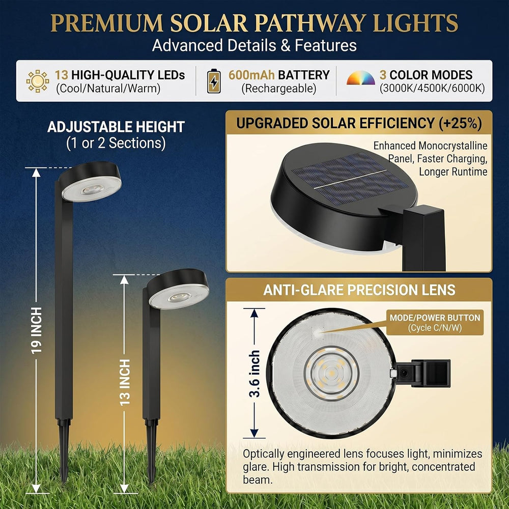 Upgraded 12 Pack Solar Pathway Lights Outdoor, 3 Color Temperatures