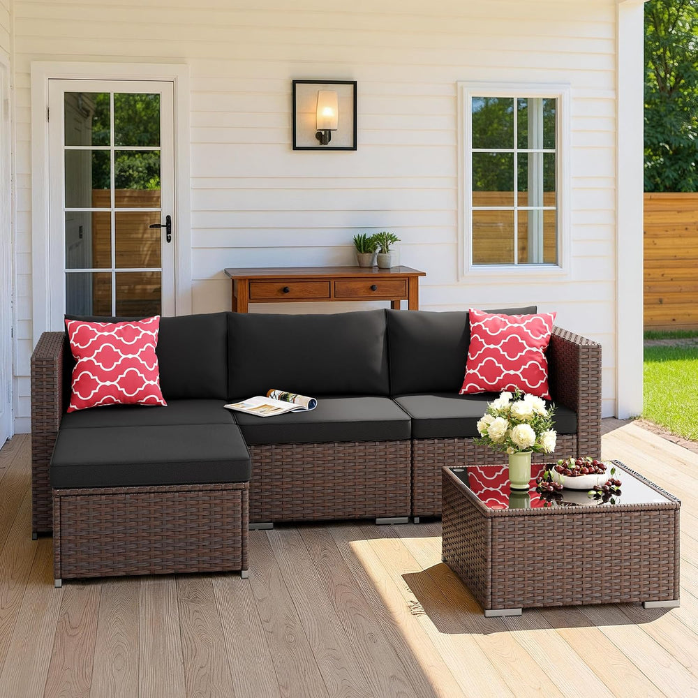 Aiho 5 Pieces Patio Furniture Sets, All-Weather PE Rattan Outdoor Patio Furni...