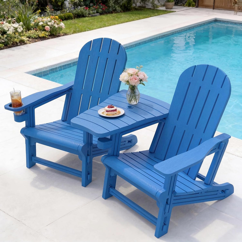 Vongrasig Adirondack Chairs Set of 2 with Removable Tabletop, Outdoor HDPE Pl...