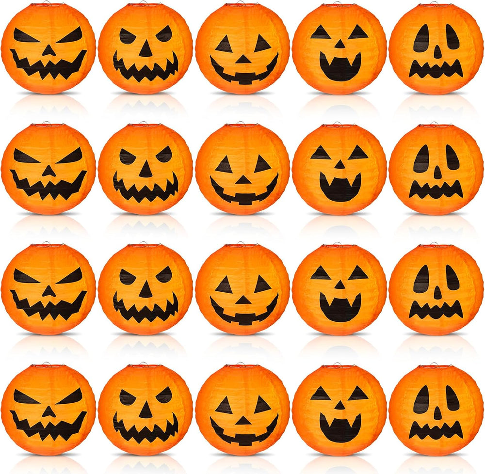 Retisee 20 Pcs 8 Inch Halloween Pumpkin Paper Lanterns Jack O Lantern